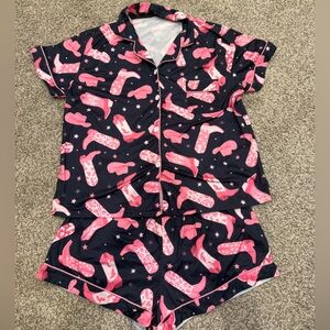 Pink Cowboy Boot Print Pajama Set